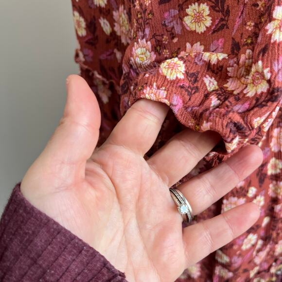 Knox Rose Floral Boho Tiered Midi Dress XXL 100% Rayon Pink Burgundy - Picture 5 of 10